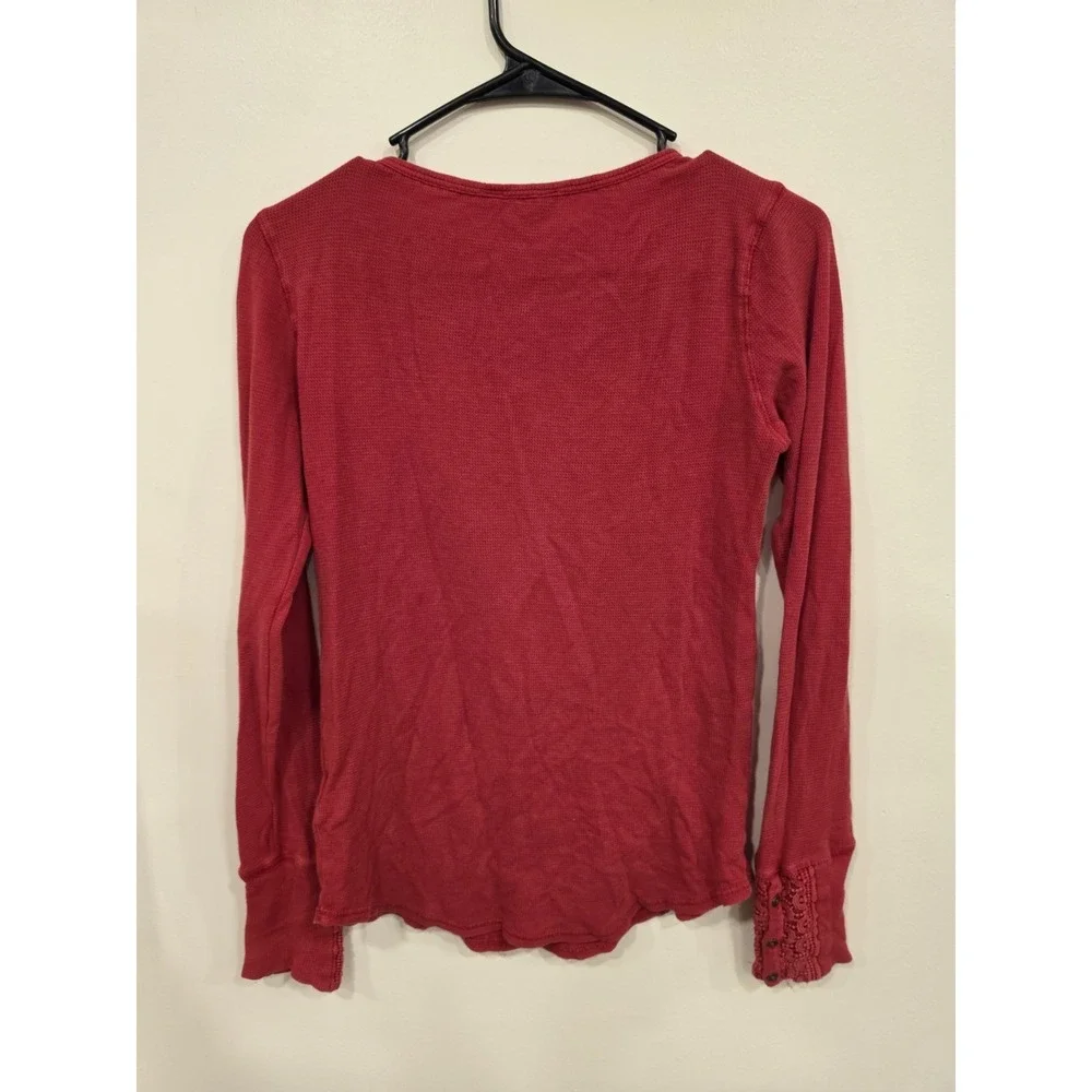Lucky Brand Women's Thermal‎ Crochet Henley Top Size Medium Boho Cottage